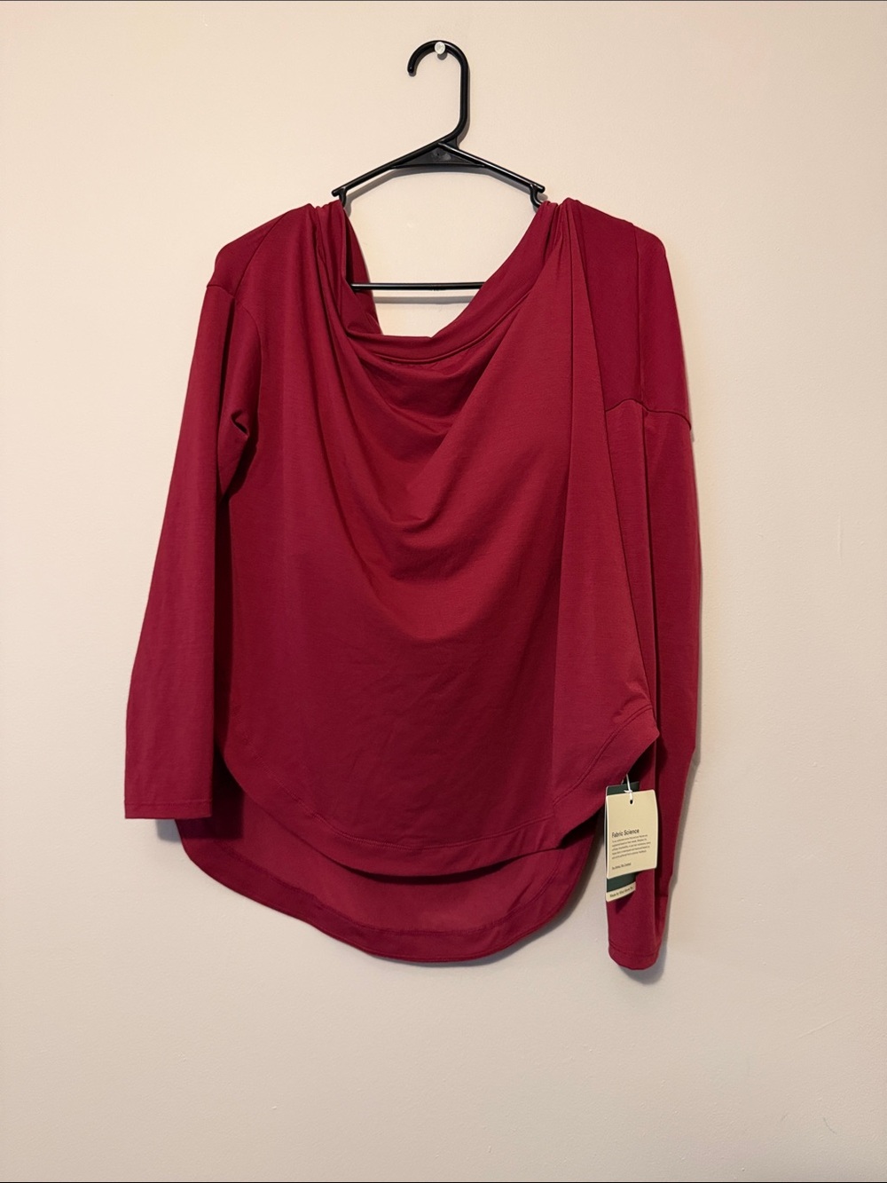 HALARA Draped Neck Long Sleeve Top with built in bra Wine Red oversized med
